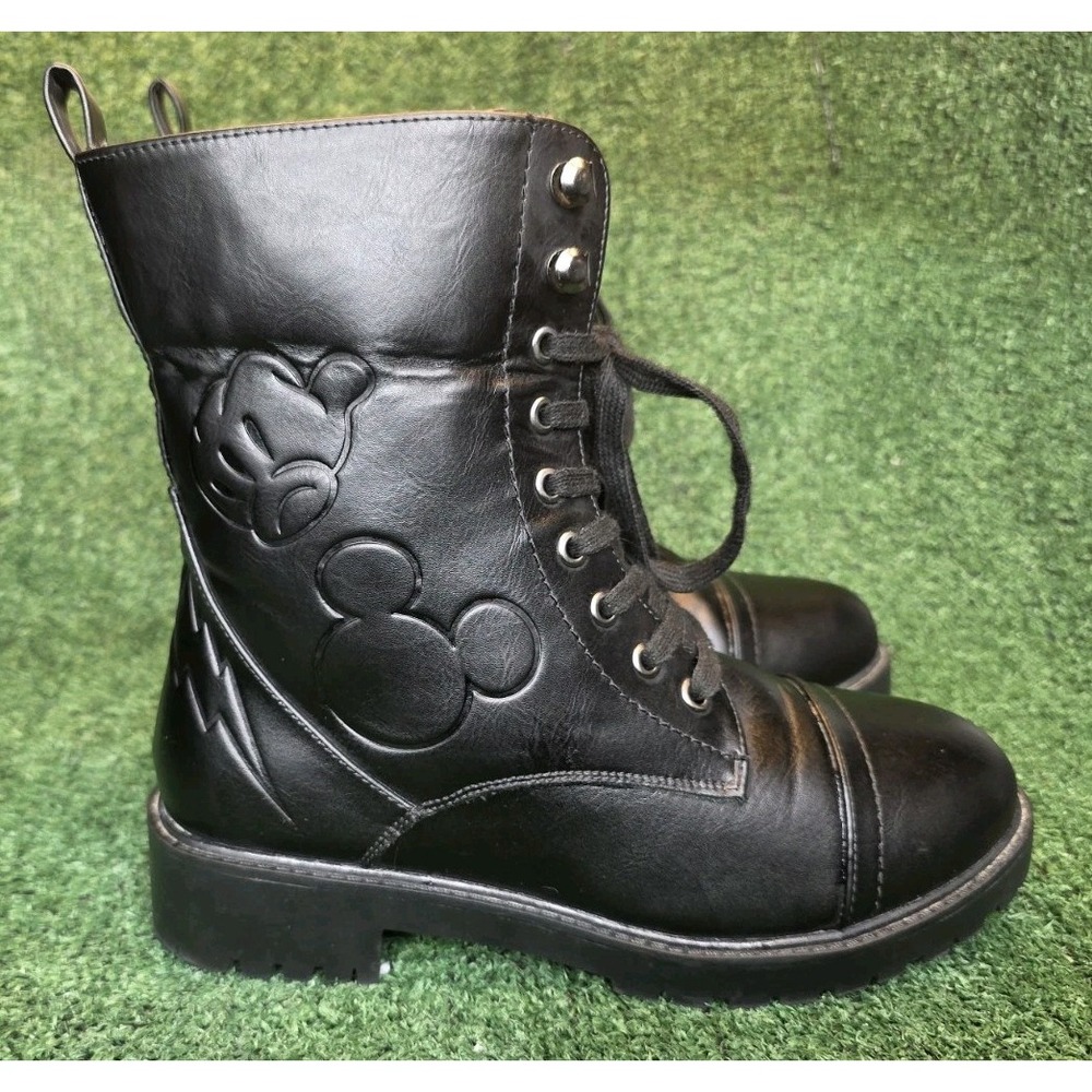 Womens Size 7.5 Disney Torrid Micky Mouse Fold Over Combat Style Boots Black